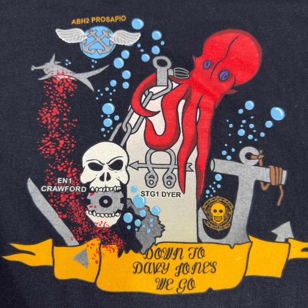 US Navy Davy Jones Graphic Long Sleeve T-Shirt Black Size M